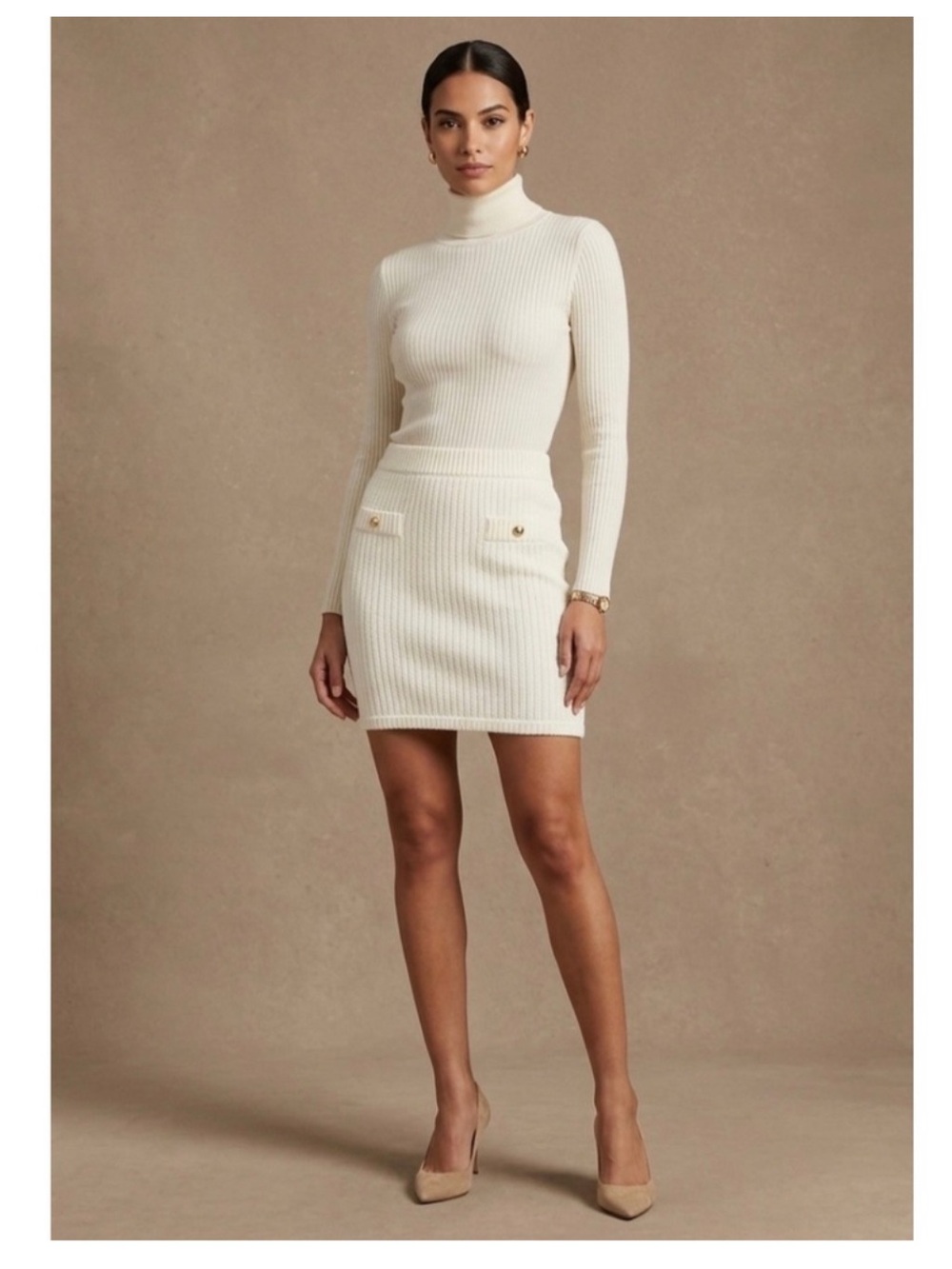 NWT French Connection Textured Sweater Knit Mini Skirt~Cream